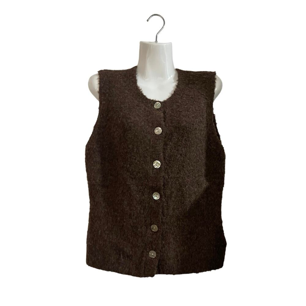 Rachel Zoe Brown Wool Blend Button Up Sweater Vest M Cottagecore Lagenlook NWT